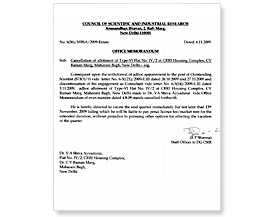 Cancellation of Type-VI Flat accommodation allotted to VA Shiva