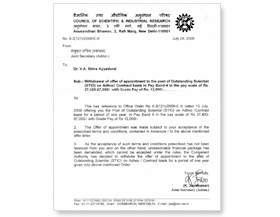 Withdrawal of offer of appointment to the post of Outstanding Scientist (STIO) on Adhoc/Contract basis in Pay Band-4, (Mistaken Date)
