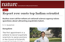 Article in Nature on V.A. Shiva: Report row ousts top Indian scientist